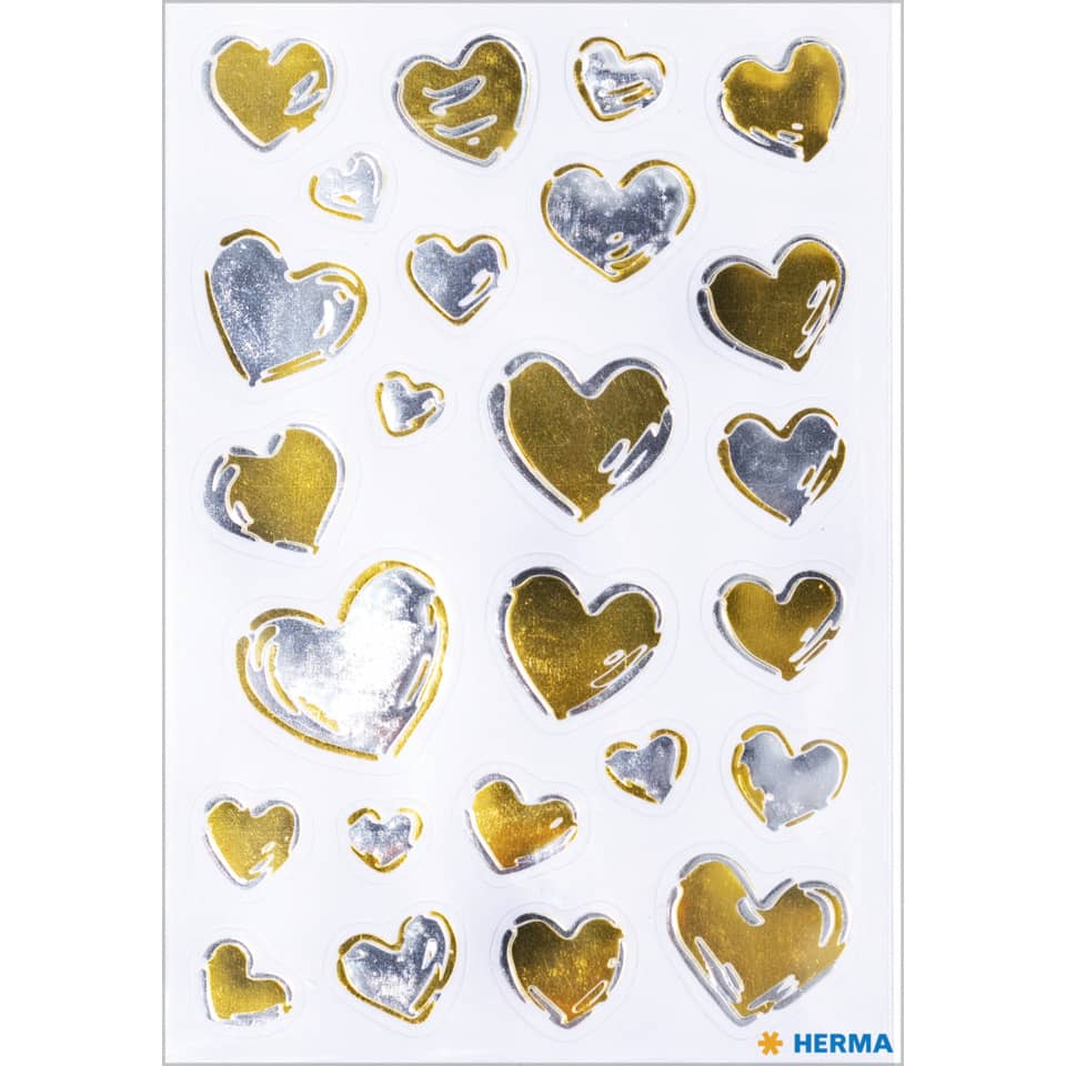 Herzaufkleber, Sticker, Gold, Silber, Herzform