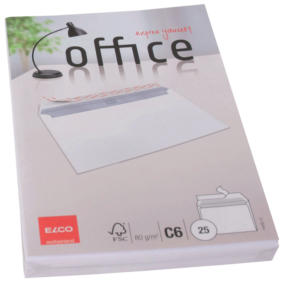 Briefumschlag Office ohne Fenster, C6, 80g/m², haftklebend, 25 Stück, weiß ELCO 74459.12