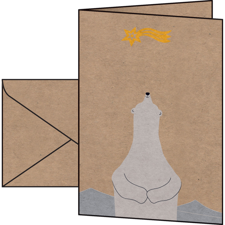 Polar bear, brown paper, Envellope, Winter scene, Karte