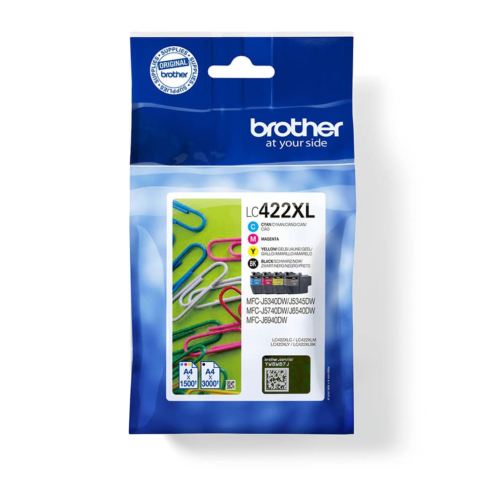 Inkjetpatrone LC-422XLVAL, 1 x 3.000 + 3 x 1.500 Seiten, sw/c/m/y BROTHER LC422XLVAL