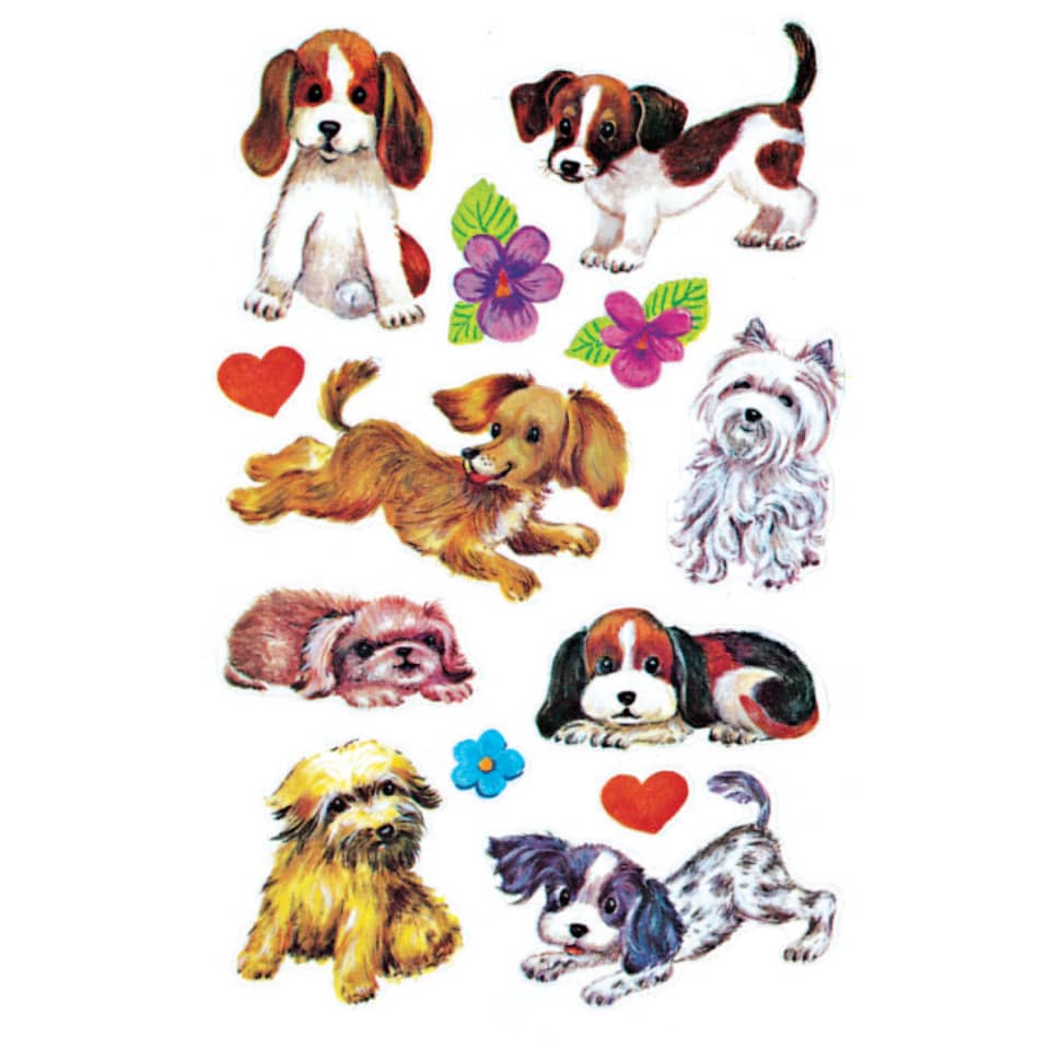 Hundewelpen, Tieraufkleber, Hunde Sticker, Blumen, Herz