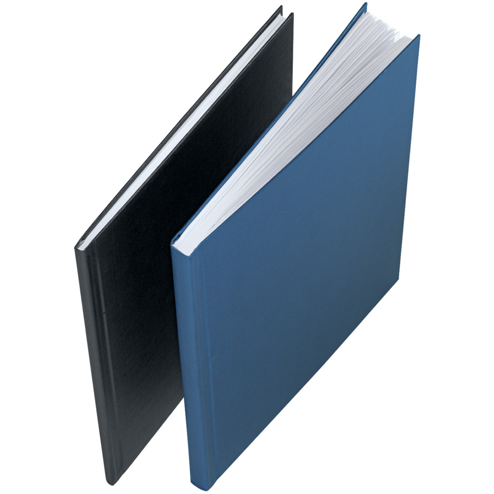 notebook, Binder, blaues Heft, Hartcover, Profilansicht