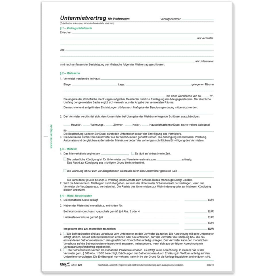 Mietvertrag, Wohnraum, Mietobjekt, Untermietvertrag, Raumbezug