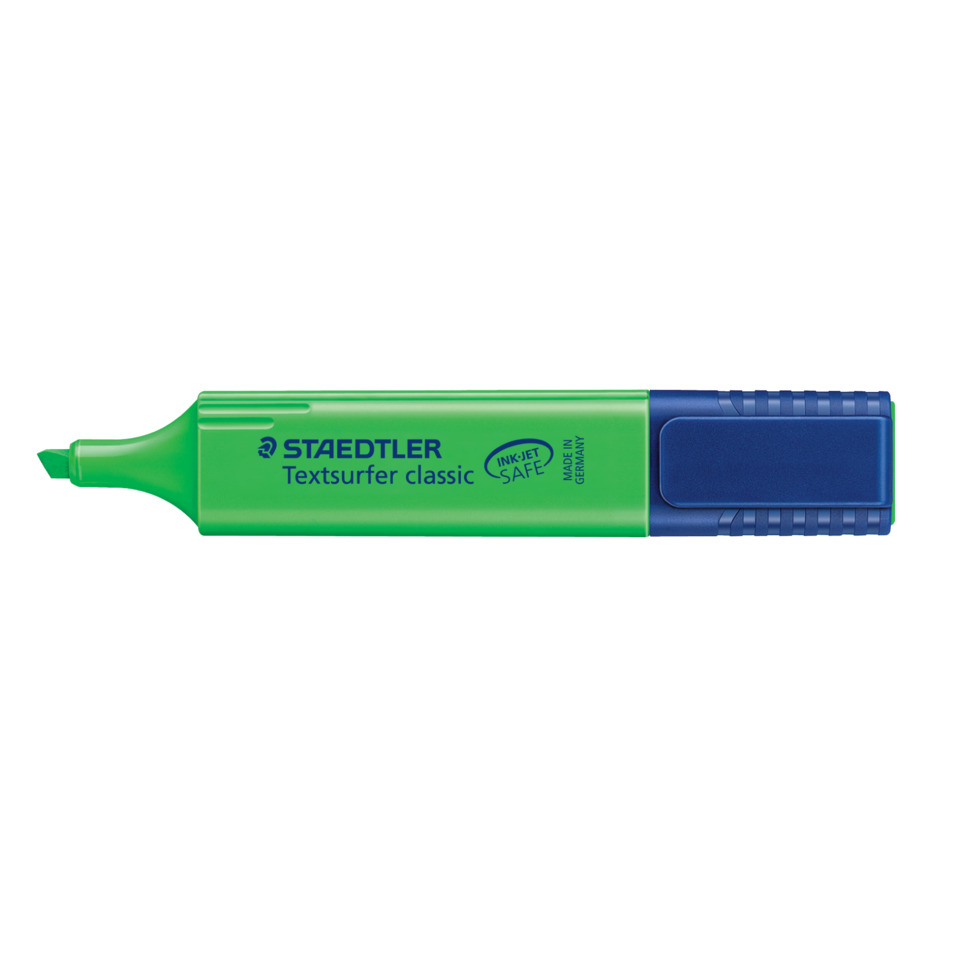 Marker, Textmarker, Highlighter, Green body, Blue cap
