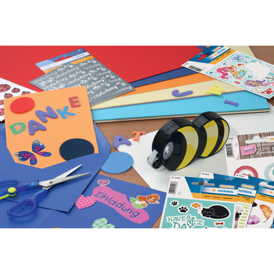 Karten, Scheren, Streuartikel, Aufkleber, Bastelbedarf, Schere, Klebepunkte, Buntpapier, Aufkleber, Geschenkpapier