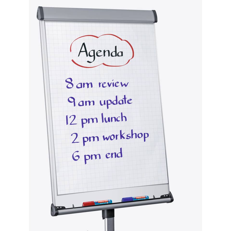 Whiteboard, Flip chart, Markers, Schedule, Agenda