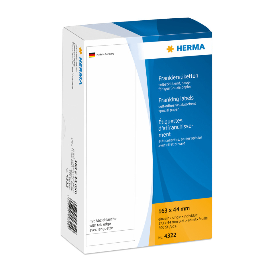 Frankieretiketten, selbstklebendes Papier, Spezialpapier, Etiketten, Größe 163 x 44 mm, franking labels, selbstklebendes papier, spezialpapier, groesse 163 x 44 mm, 500 stück