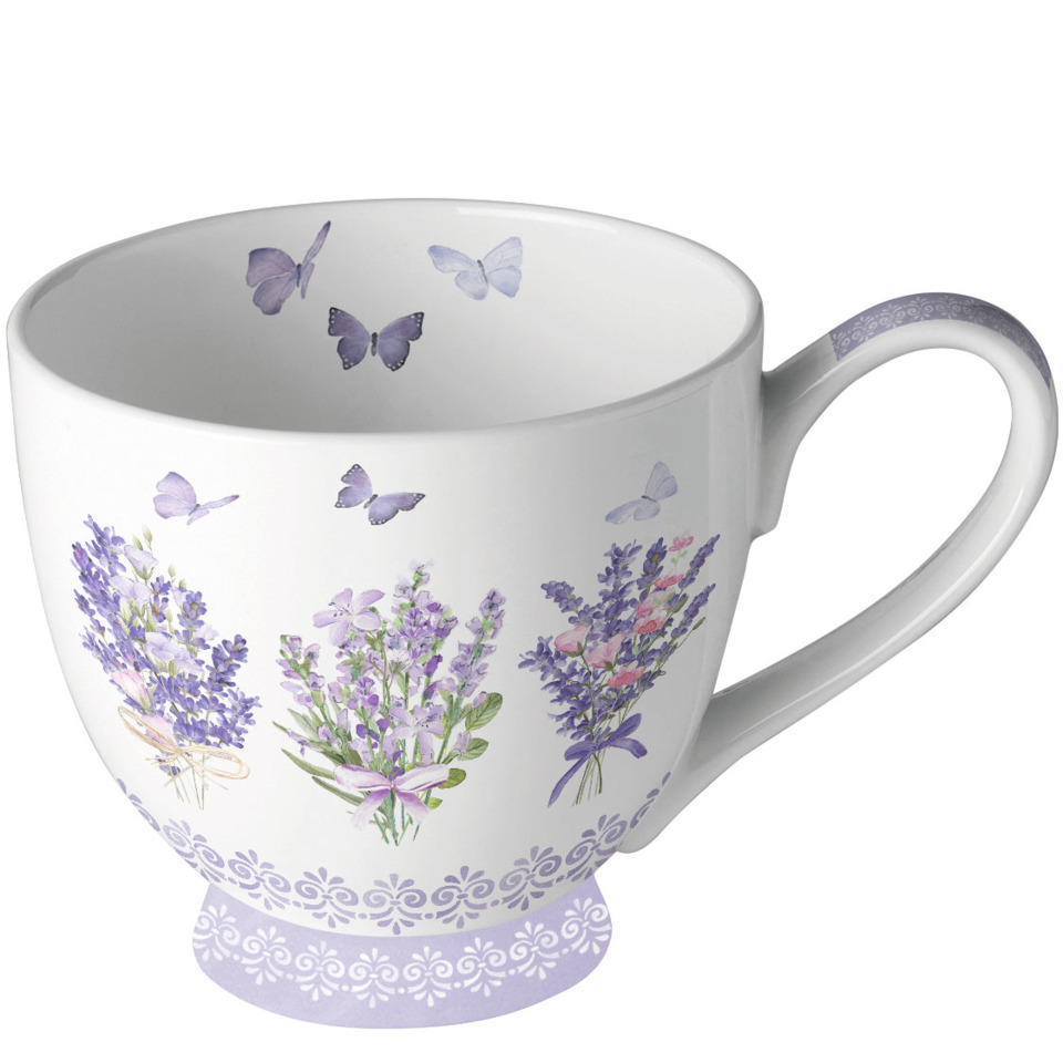 Tasse, Porzellan, Lavendel Muster, Blumenmotiv, Schmetterlinge