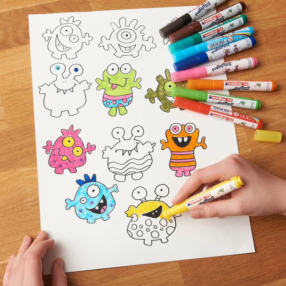 Malbuch, Marker, Monster, Kinderzeichnung, Farbig