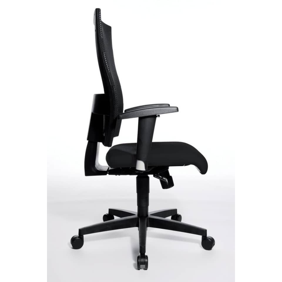 Bürostuhl, Rückenlehne, Armlehnen, Füße mit Rollen, Schwarz