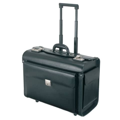 Pilotenkoffer SILVANA, mit Trolleystem, 49 x 40 x 25 cm, Leder, schwarz ALASSIO 92705