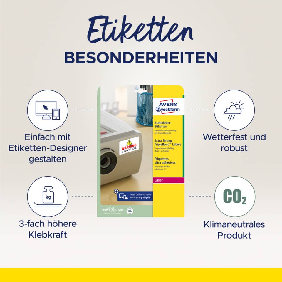 Etiketten, Klebeband, Etiketten-Design, Klebstoff, CO2-neutral