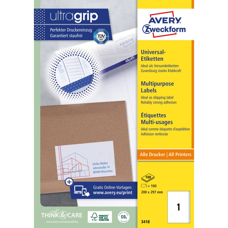 Drucker-Label, Universaletiketten, Mehrzwecketiketten, Postversand, Kartonumschlag
