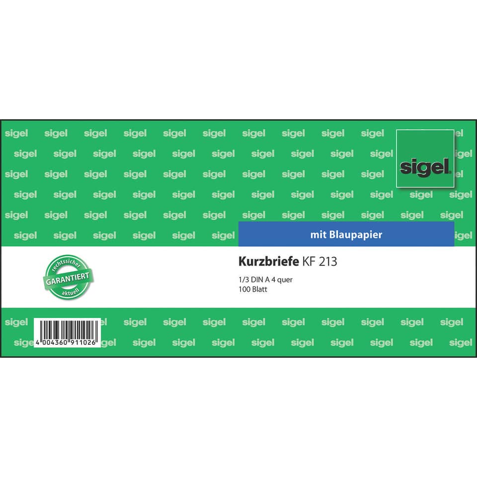 Kurzbrief, 1/3 A4 quer, 100 Blatt SIGEL KF213