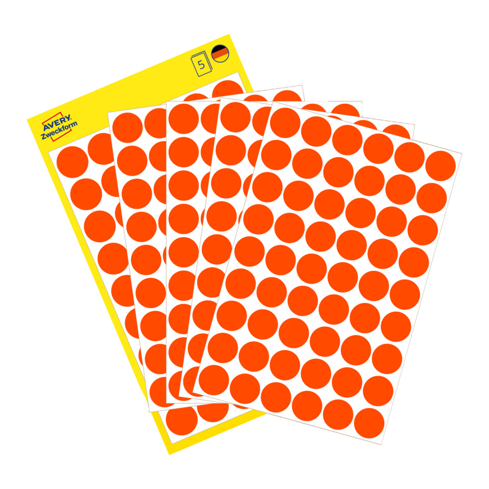 dotter Aufkleber, orange Punkte, Aufkleberbögen, Runde Aufkleber, Papiervorlagen
