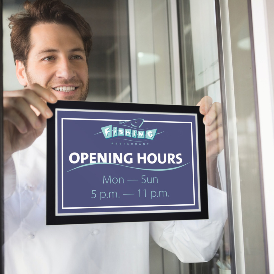 opening hours, Sign, Restaurant, Fenster, Koch/Chef?