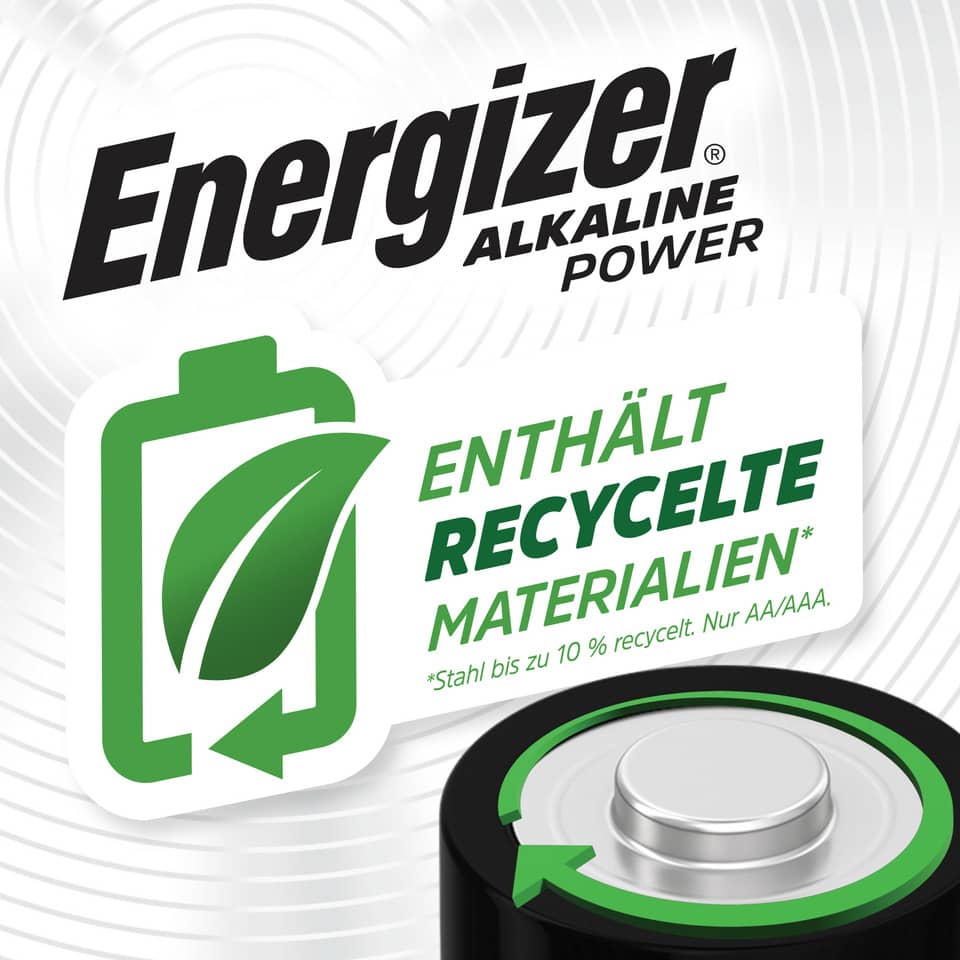 Energiestarker Akku, Alkaline Batterie, Batterie, Recycelte Materialien, AA/AAA