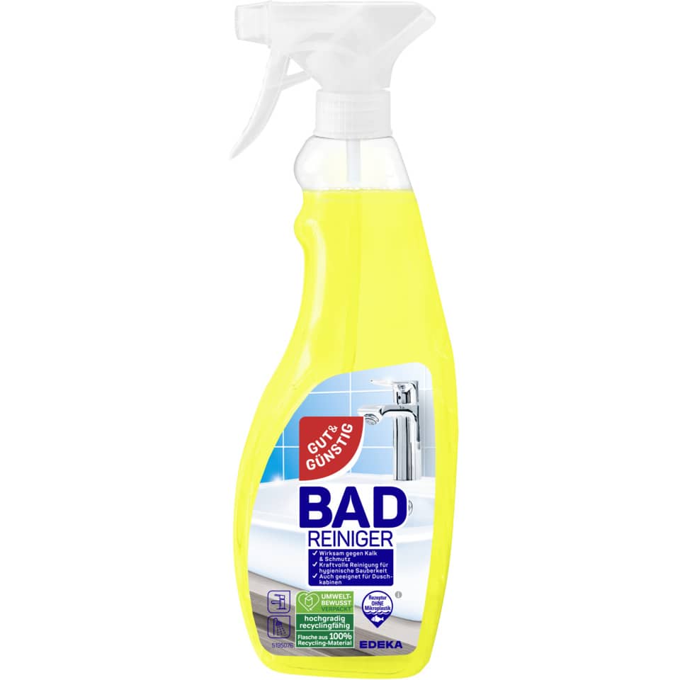 Putzmittel, Reiniger, Badreiniger, Zitronengelb, Sprayflasche