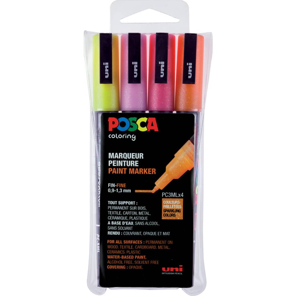 highlighters, paint markers, neon colors, set of 4, packaging