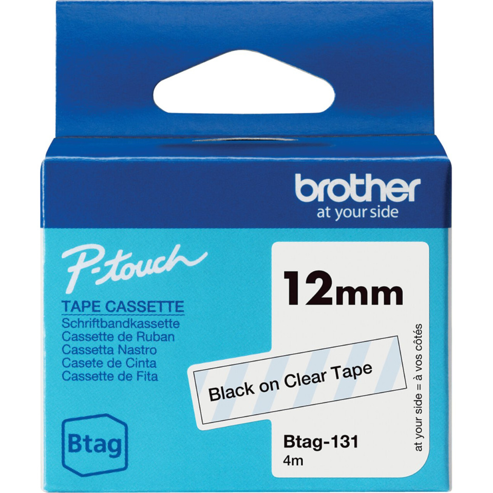 Schriftband Btag, 12 mm breit x 4 m lang, schwarz auf transparent BROTHER BTAG131