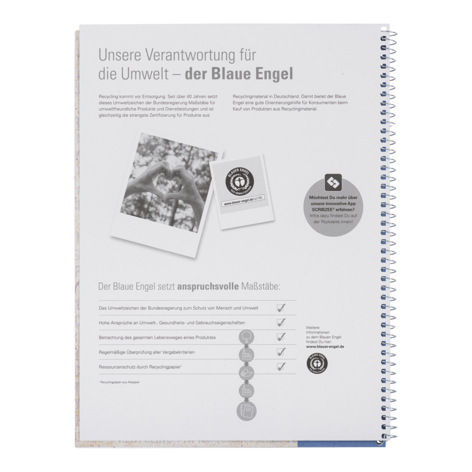 Spiralnotebook, Notizheft, Polaroid layout, Umweltlogo, Blauer Engel