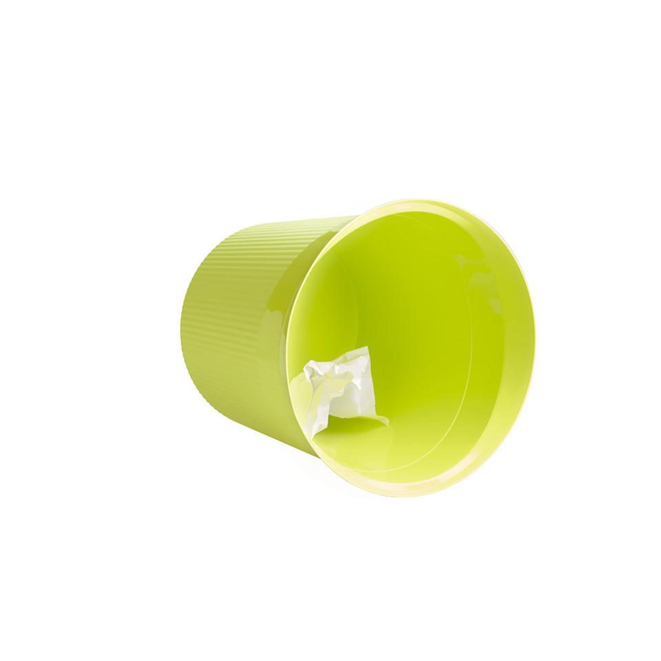 Becher, Becher aus Kunststoff, Lamellen-Design, Neongrün, Papiertuch innen