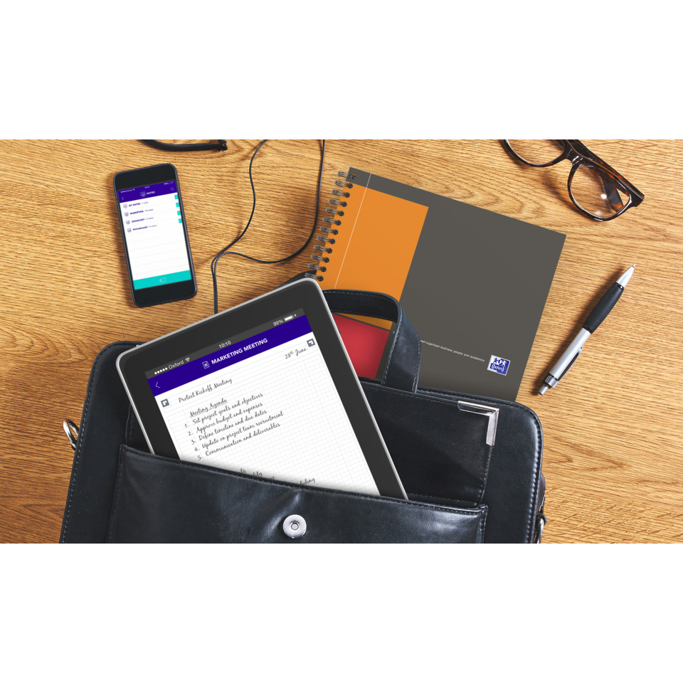 Tablet, Notizblock, Tasche, Brille, Stift
