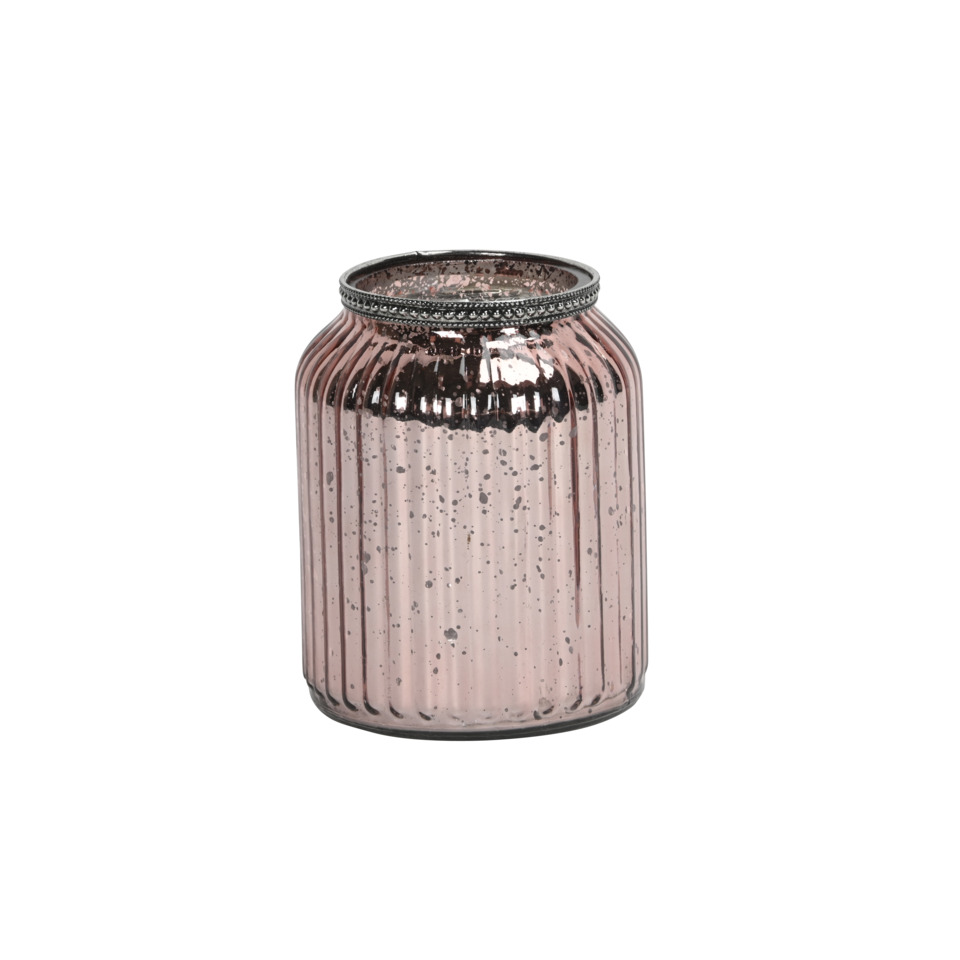 Vase, Glasvase, Rosenholz, geriffelt, gefärbt
