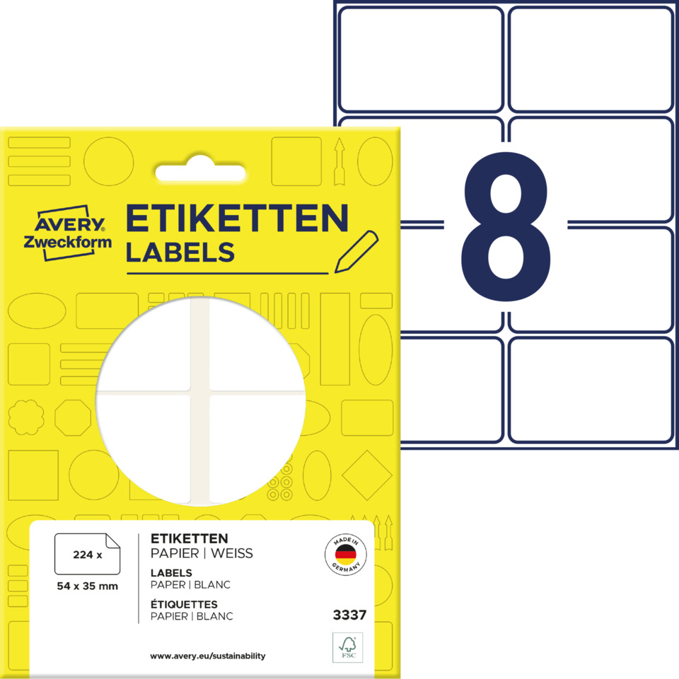 Etiketten, Labels, Papier, Weiss, Kartonpackung