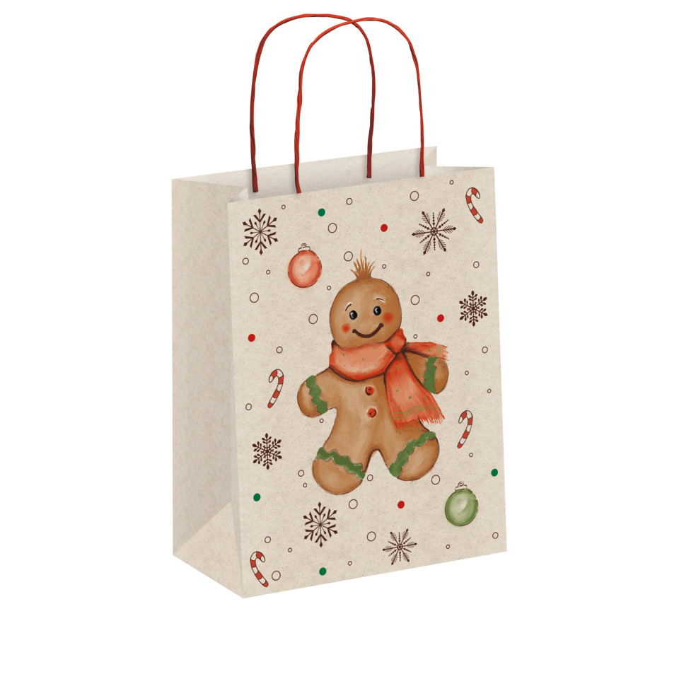 Pakettasche, Weihnachtsdesign, Lebkuchenm%C3%A4dchen, Schneeflocken, Zuckerstangen