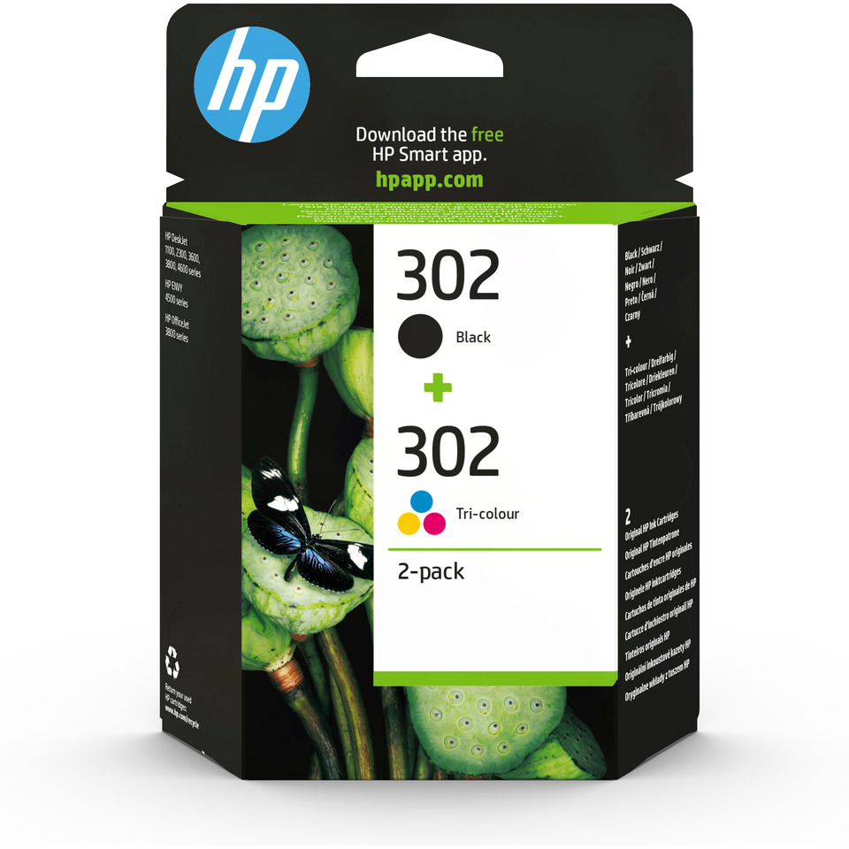 Tintenpatrone, HP 302, Black, Tri-Colour, 2-pack