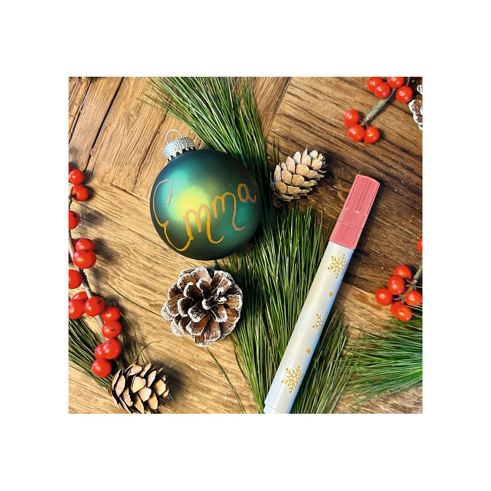 Weihnachtskugel, Tannenzapfen, rote Beeren, grüne Kugel, Markerstift