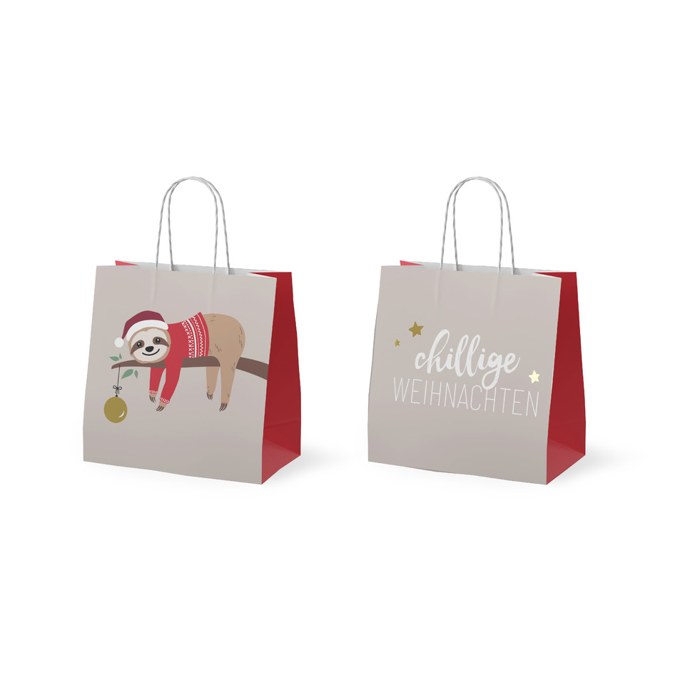 Geschenkbeutel, Weihnachtsdesign, Rentier, Schneeflocken, Kartenmotiv