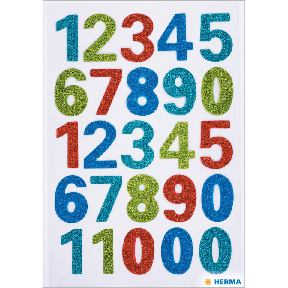 numbers, bunte, glitzer, aufkleber, dekoration