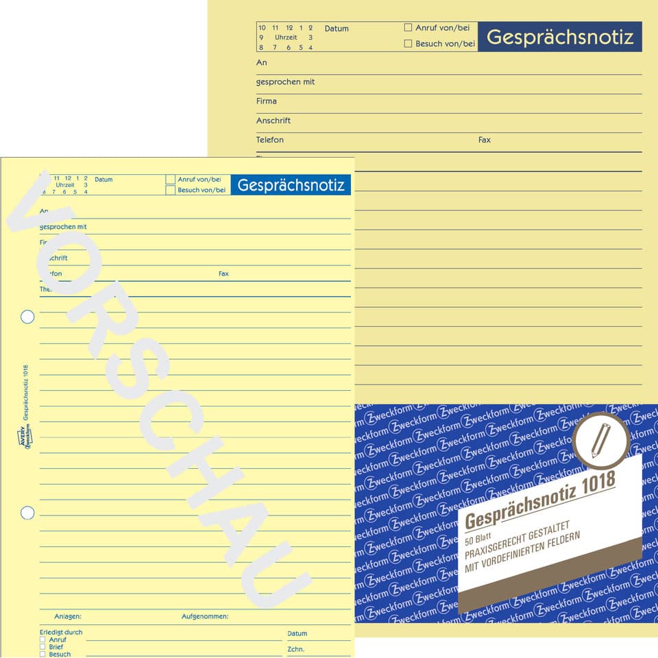 Notizblock, Gesprächsnotiz, Drucklayout, A4, Gelb