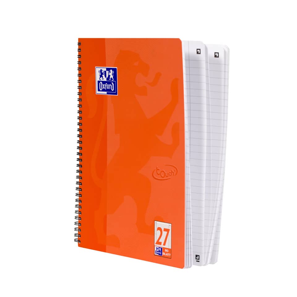 Notizbuch, Spiralbindung, Orangene Schutzhülle, Lineaturpapier, Oxford