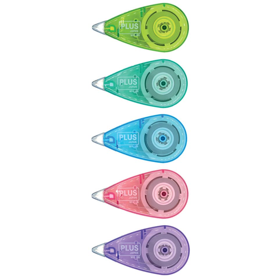 Korrektur: image shows multi-pack of correction tapes?, Kugelschreiber?, Tipp-Mechanismus?, Rollen?, Transparente Gehäuse?, Bunte Farben, PLUS JAPAN