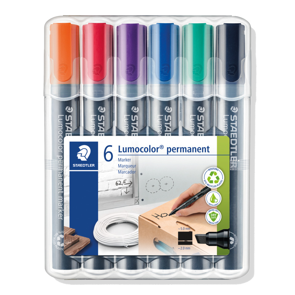 Lumo color Marker, Permanentmarker, Breitspitze, Sortierte Farben, 6er Pack