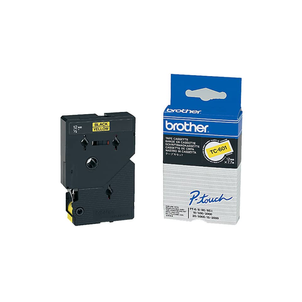 Schriftband laminiert, 12mmx7,7m, schwarz/gelb BROTHER TC601