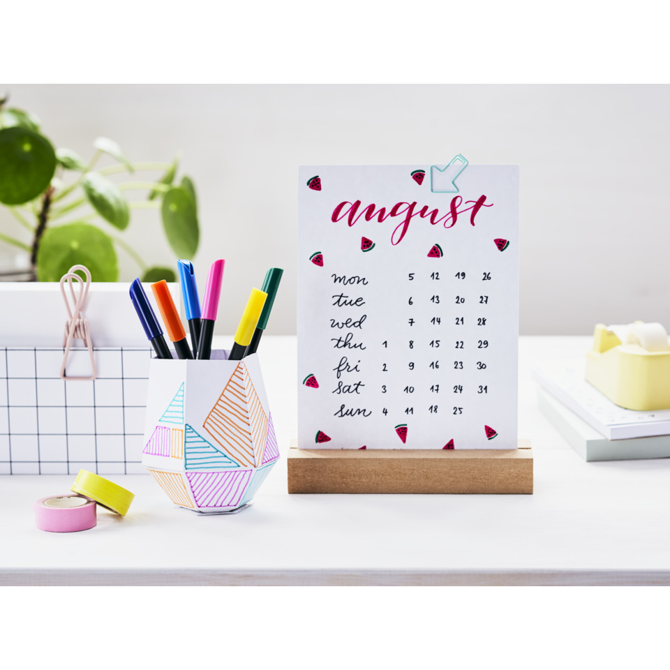 Tagesplaner, Kalender, Notiz, Stifthalter?, Kalender, Monat August, Pflanzenmotiven, Schreibtisch-Set, Deckelhalter