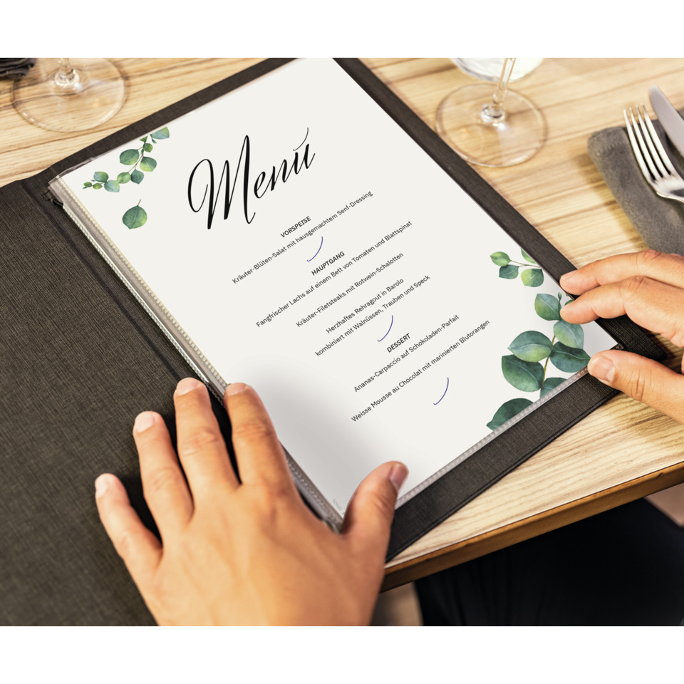 Menü, Speisekarte, Papiertablett, Blättergrün, Restaurant