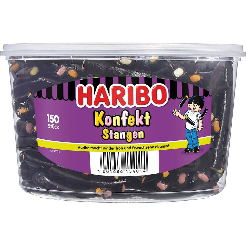Schwarzbonbons, Konfekt, Stangen, Haribo, Trockenfruchtfrei?