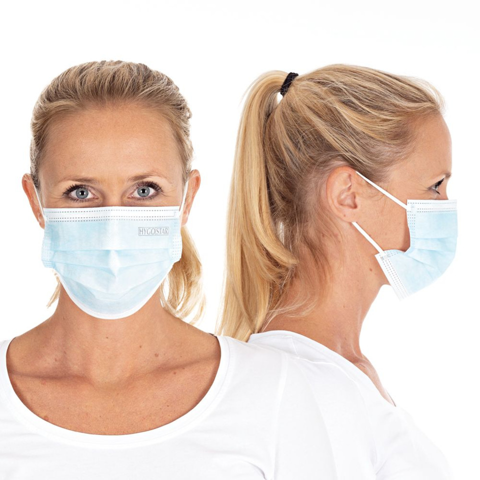 Schutzmaske, Mund-Nasen-Schutz, medizinische Maske, Einwegmaske, Blau