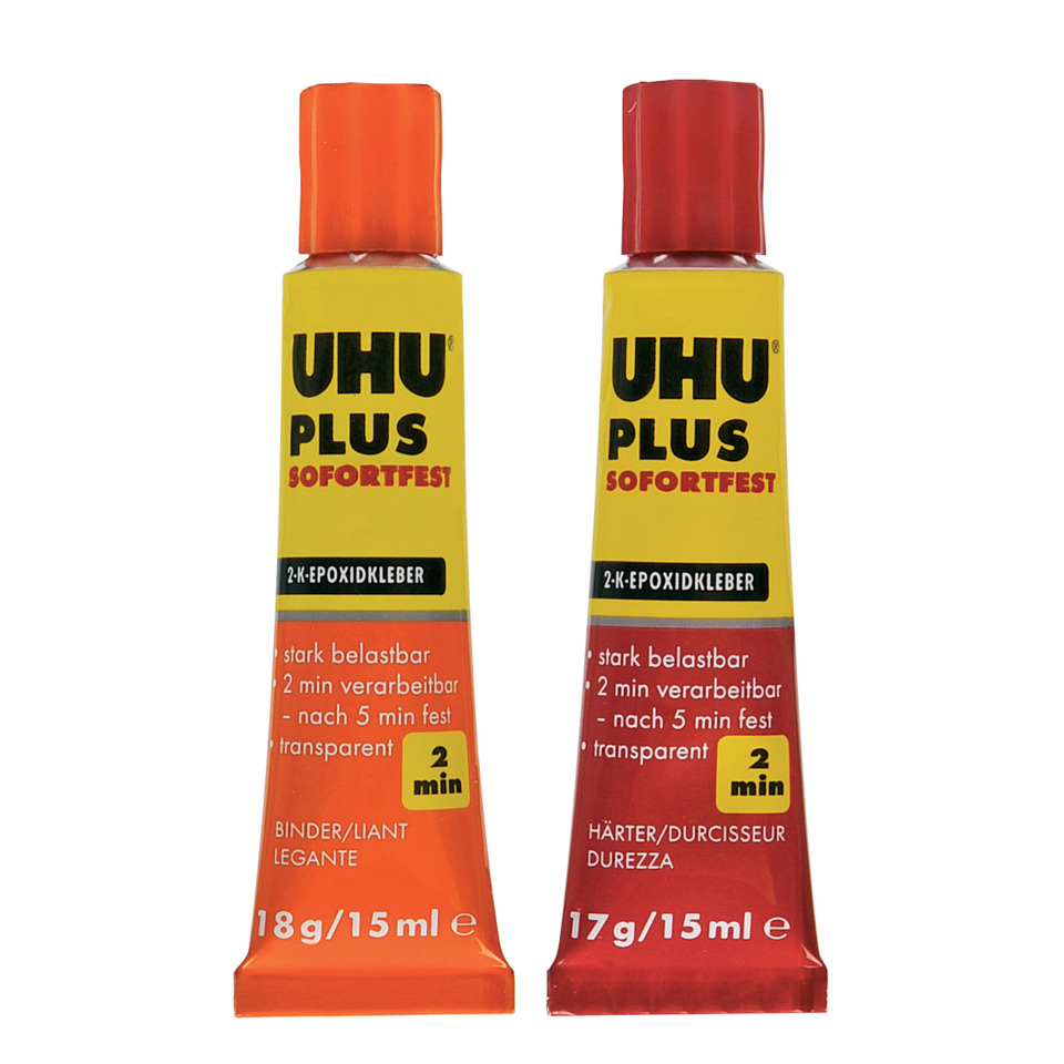 Kleber, UHU Plus, Kunststoffkleber, 2-Minuten, Transparenter Kleber