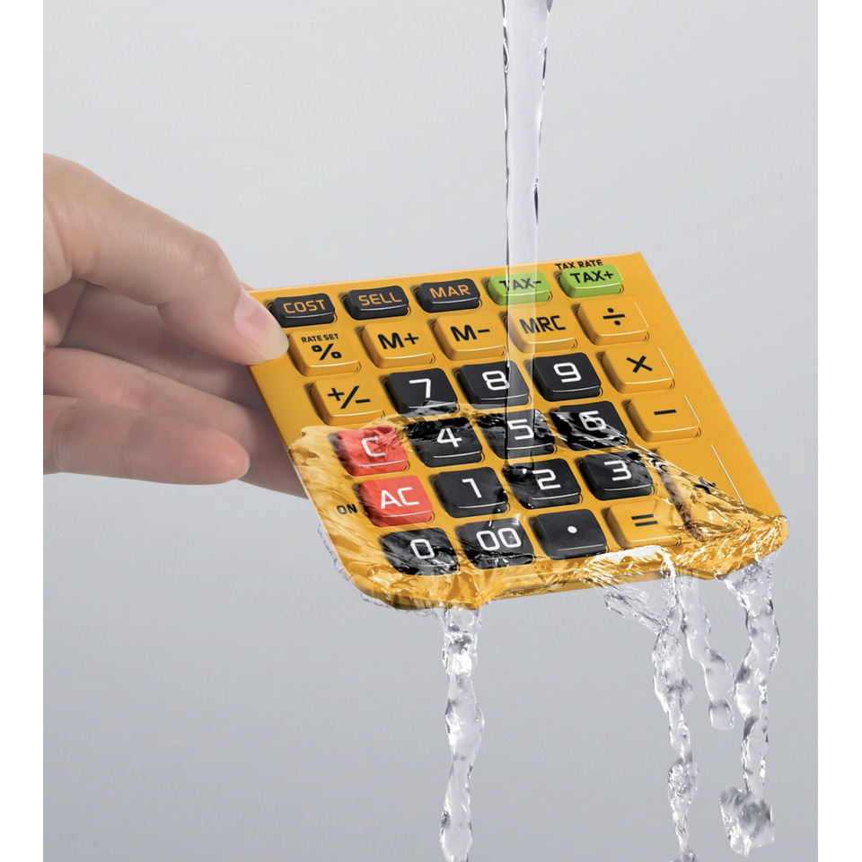 Taschenrechner, gelb, wasserdicht, Hand, Teilansicht