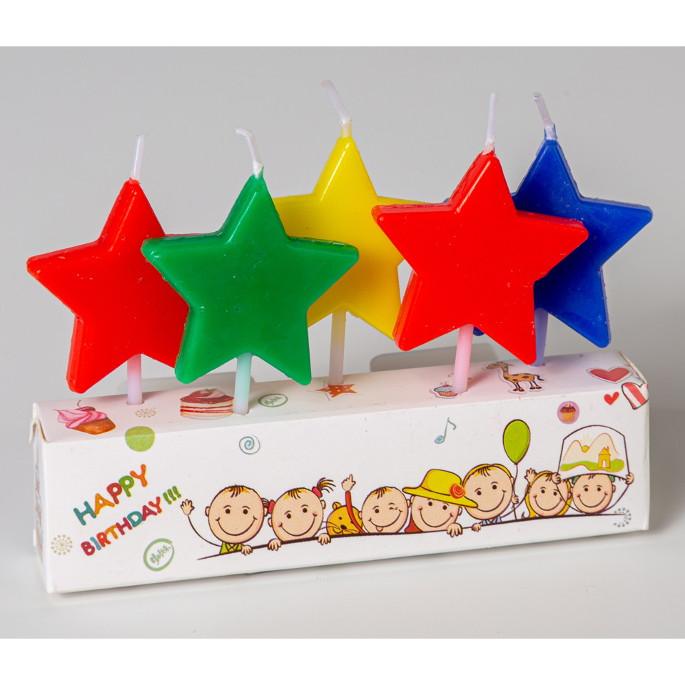 Sterne-förmige Kerzen, Geburtstagskerzen, Bunte Kerzen, Fünf Sterne, Kerzen-Set