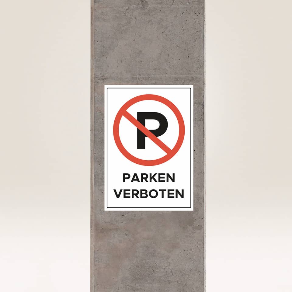 parkenverboten, schild, no-parking, verkehrsschild, concrete pillar