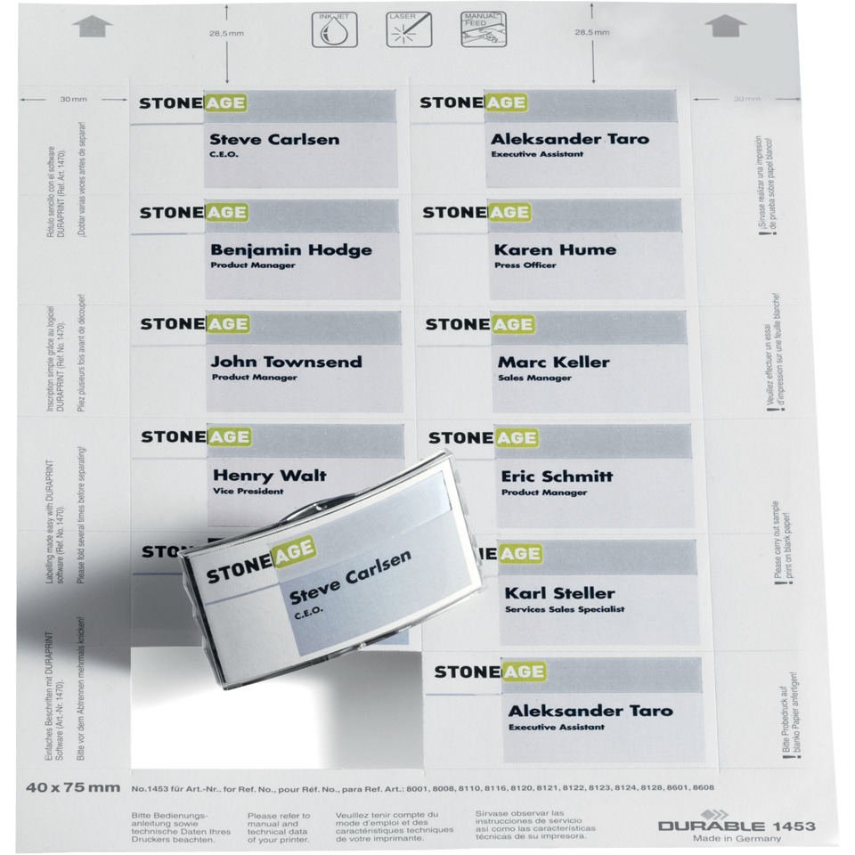 name tag, office label, business card, stamp, portrait layout