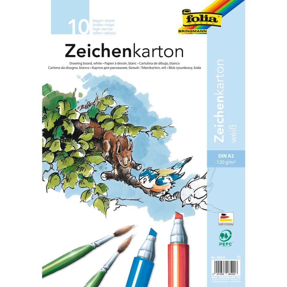 Zeichnenkarton, DIN A2, weiß, Pinsel, Farbstifte