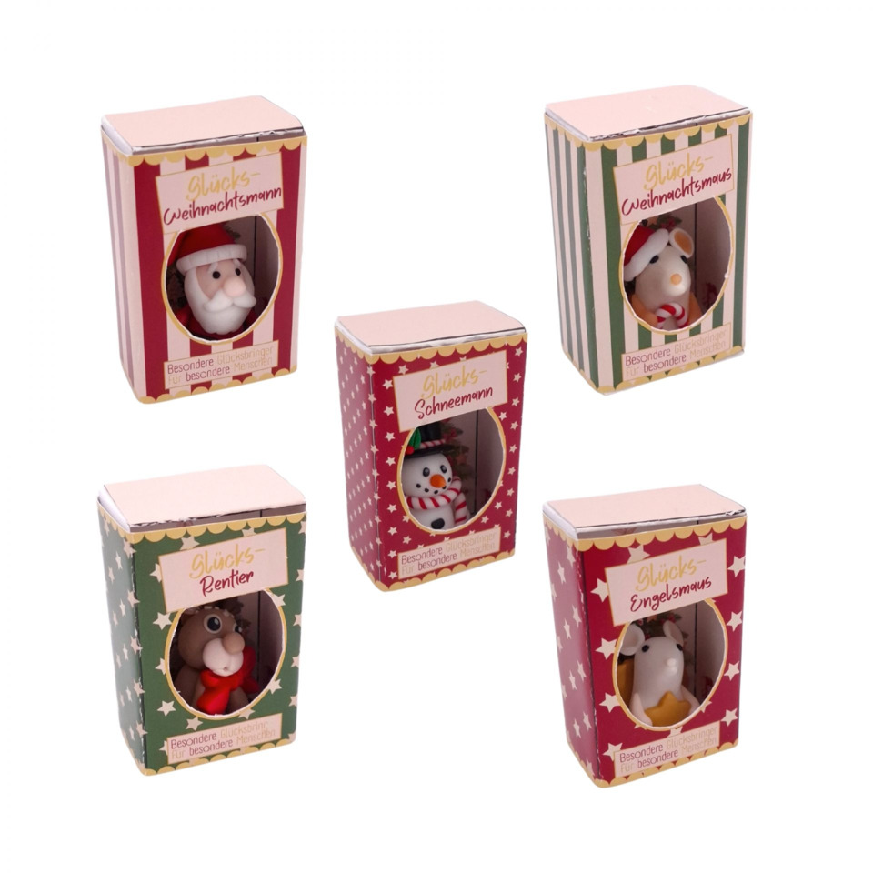 Weihnachtsfiguren, Miniaturen, Glückskäfer, Puppenfigur, Keksverpackung